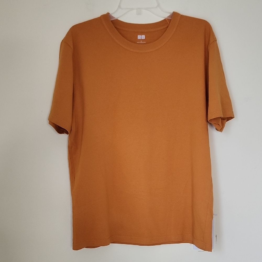 Uniqlo Shirt Cotton Orange Relaxed Fit Short Sleeve  NEW